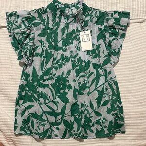 NWT THML Green and Gray Floral Blouse